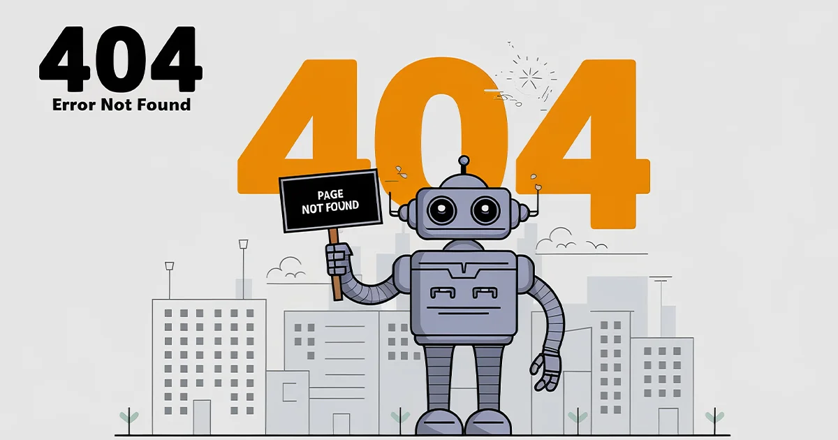 Infographic showing 404 Not Found error code and 301 redirect process.